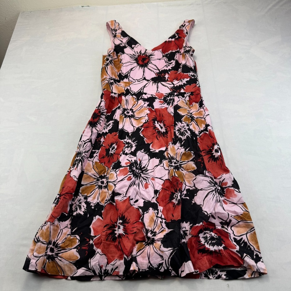 Anne Klein Summer Dress Womens 6 Multicolor Botanical Floral Sleeveless V-Neck